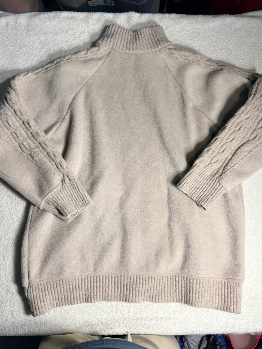 Zara Beige Cable Knit Wool Blend Mock Neck Zip Pullover Sweater Size L - Picture 3 of 5